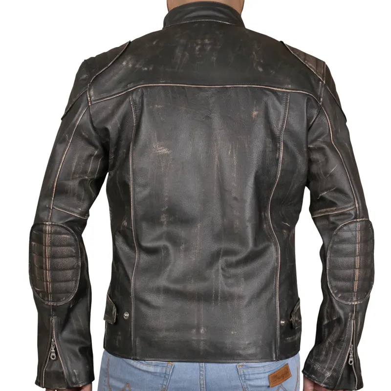 Men's Cafe Racer Padded Leather Jacket - Image 5
