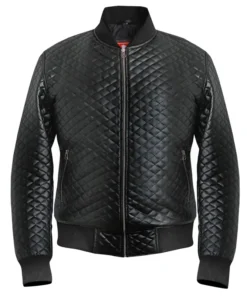 Men's Diamond Quilted Black Motorcycle Bomber Jacket