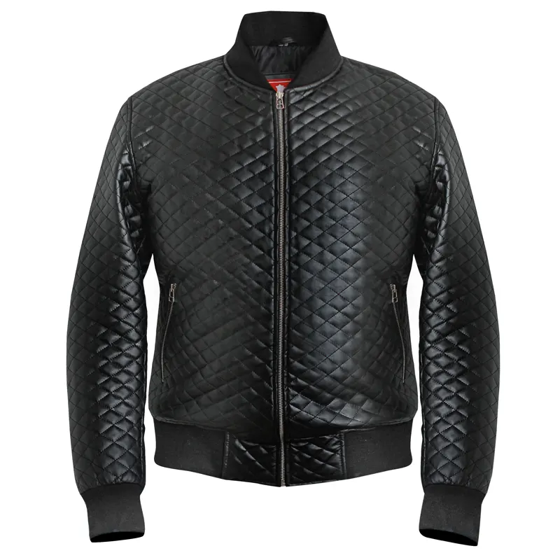 Men's Diamond Quilted Black Motorcycle Bomber Jacket
