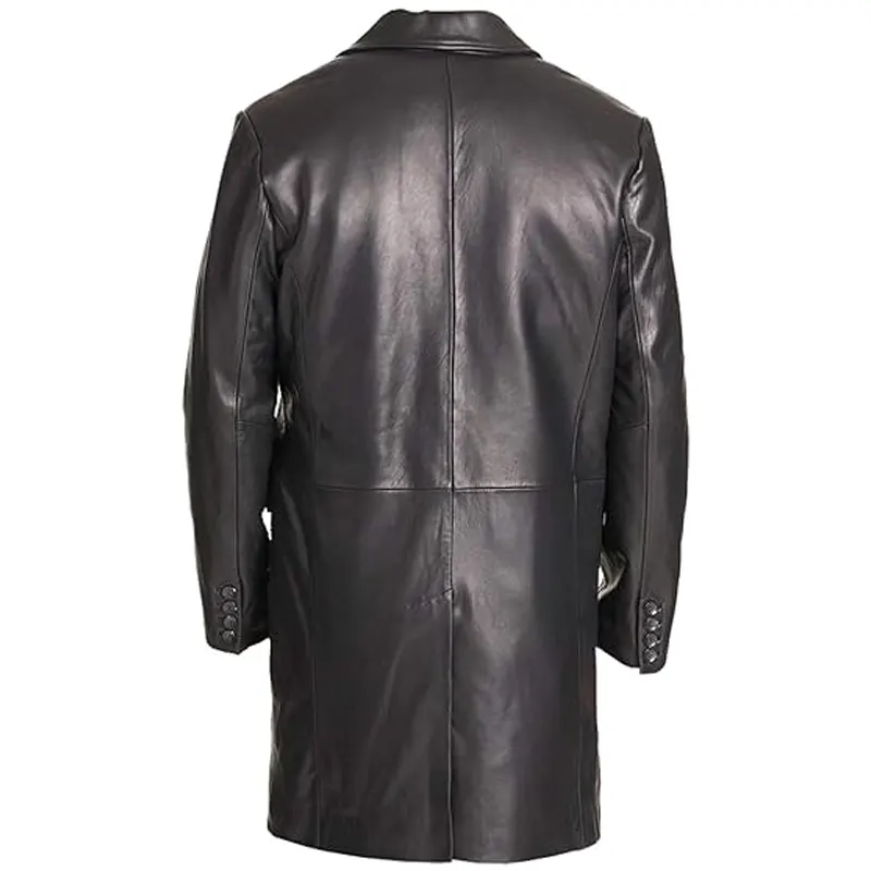 Classic Black Genuine Leather Overcoat - Image 2