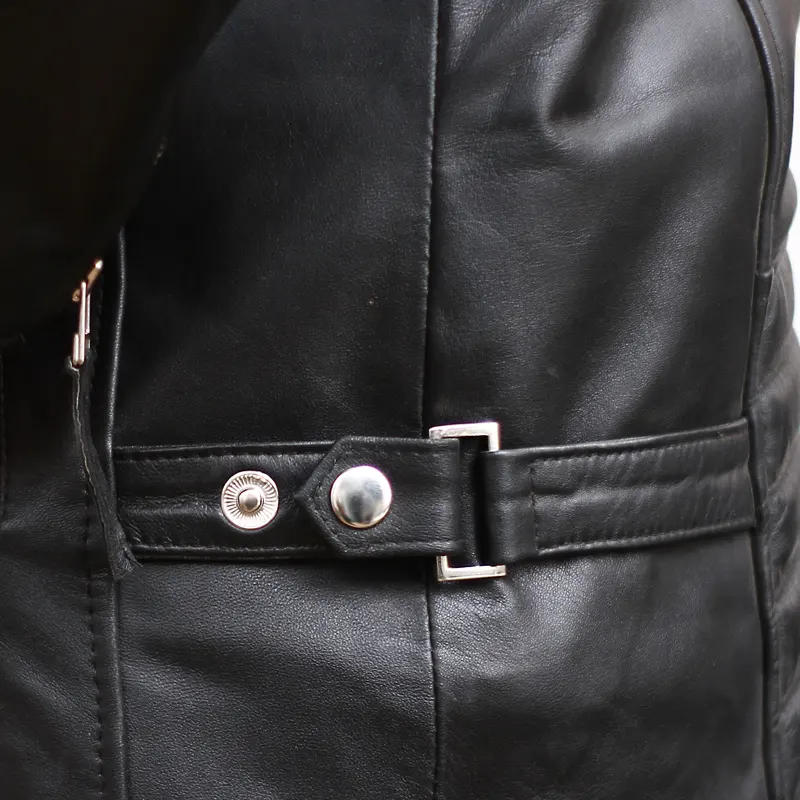 Men's Black Distressed Leather Biker Motorcycle Jacket - Image 4