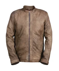 Men's Distressed Khaki Motorcycle Leather Jacket