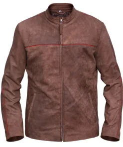 Men's Fashion Distressed Light Brown Leather Jacket