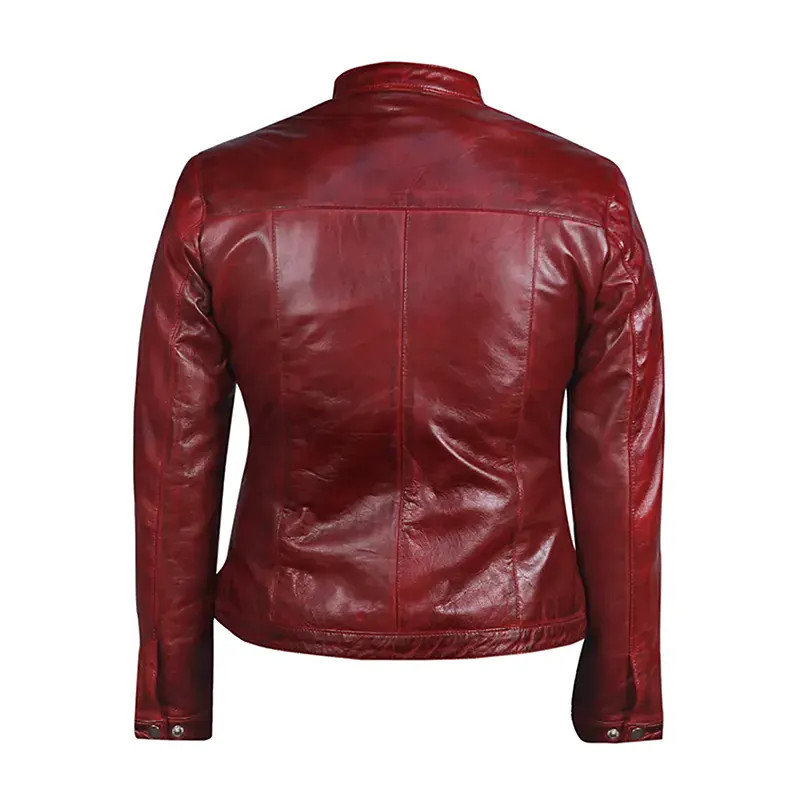 Men's Motorcycle Style Red Leather Jacket - Image 2