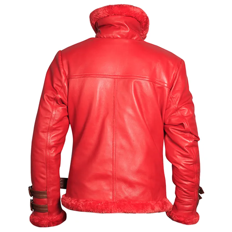 Men's Red Shearling Leather Jacket - Image 2
