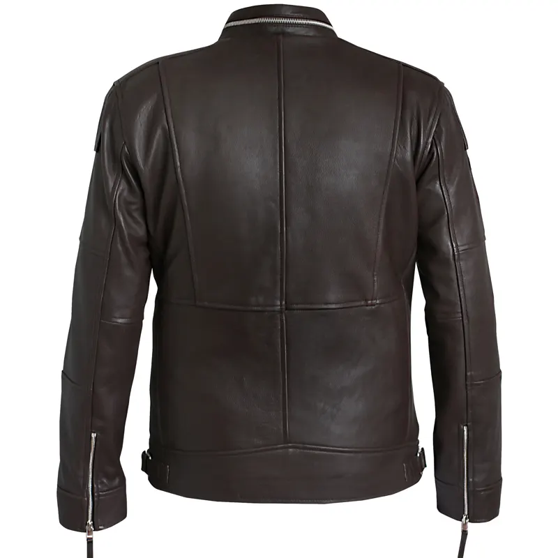 Distressed Dark Brown Biker Leather Jacket For Men - Image 9