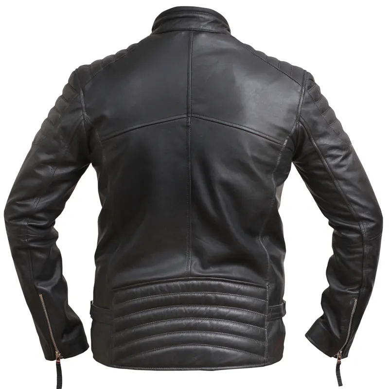 Men's Black Distressed Leather Biker Motorcycle Jacket - Image 2