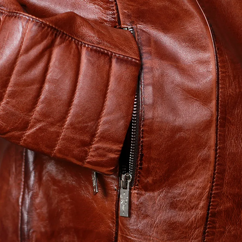 Men's Classic Cafe Racer Motorcycle Leather Jacket - Image 5