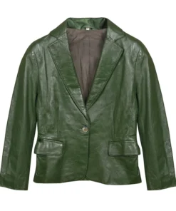 Men's Green Fashion Genuine Leather Blazer Coat