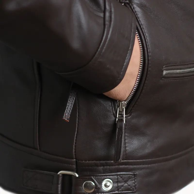 Distressed Dark Brown Biker Leather Jacket For Men - Image 6