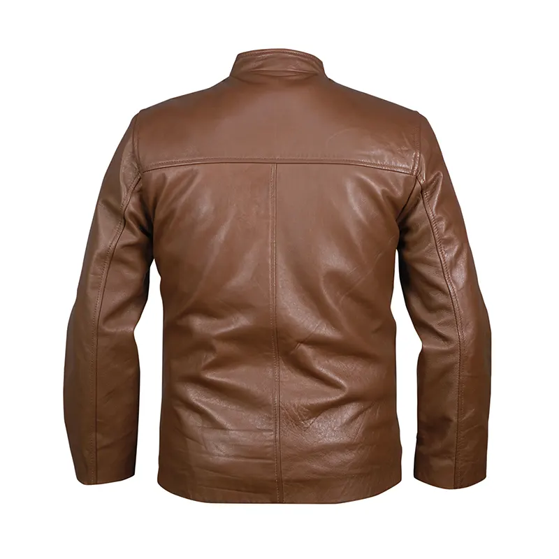 Light Brown Men's Casual Biker Leather Jacket - Image 2