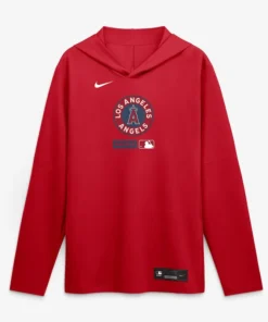 Mens Los Angeles Angels Nike Red City Connect Dri-FIT Long Sleeve Hooded T-Shirt