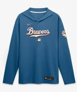 Mens Milwaukee Brewers Nike Blue 2026 City Connect Dri-FIT Long Sleeve Hooded T-Shirt