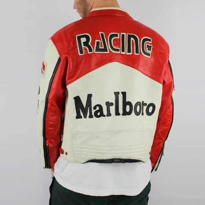 Mens Moto Racer Marlboro Leather Jacket - Image 2