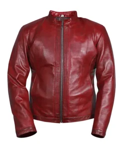Men's Motorcycle Style Red Leather Jacket