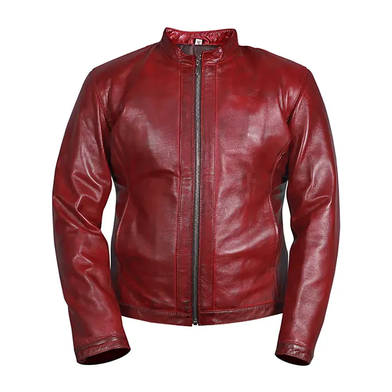 Men's Motorcycle Style Red Leather Jacket
