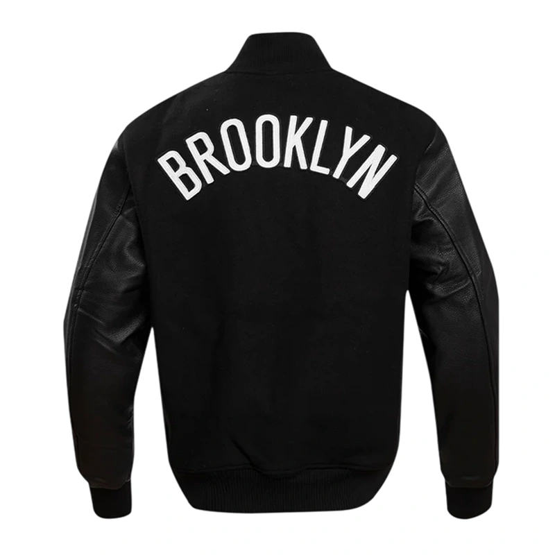 Men’s NBA Brooklyn Nets Black Varsity Jacket - Image 2