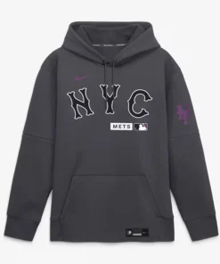 Mens New York Mets Nike Anthracite Authentic Collection City Connect Therma-FIT Hoodie
