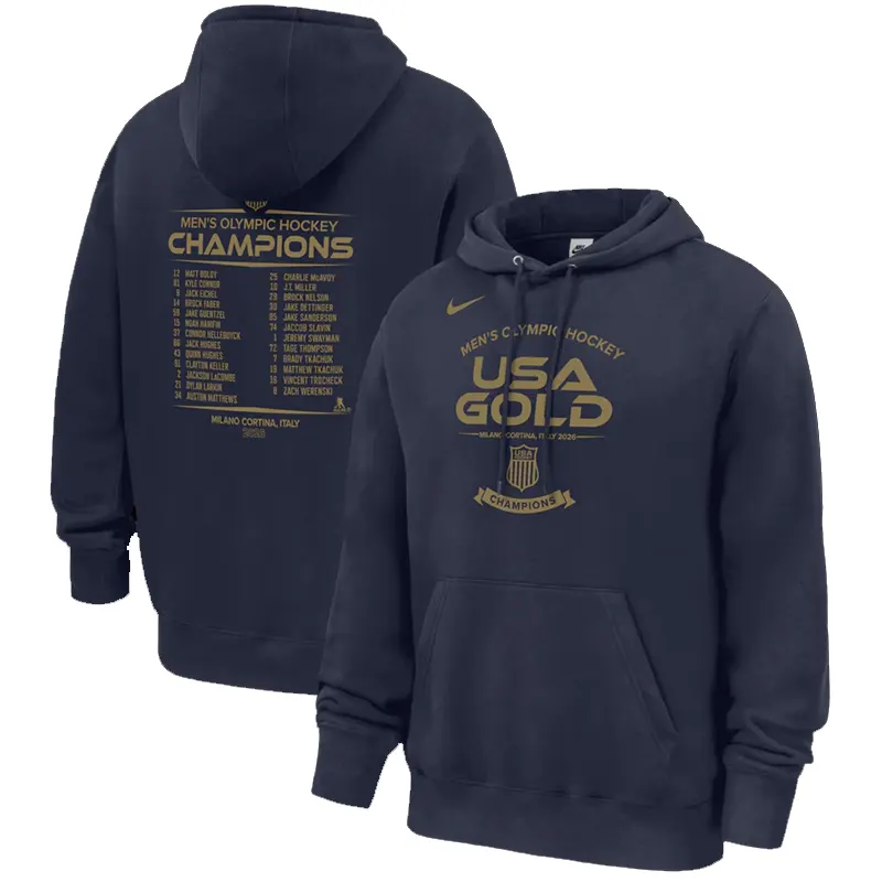 Mens Nike USA Hockey 2026 Winter Olympics Gold Medal Roster Club Fleece Hoodie