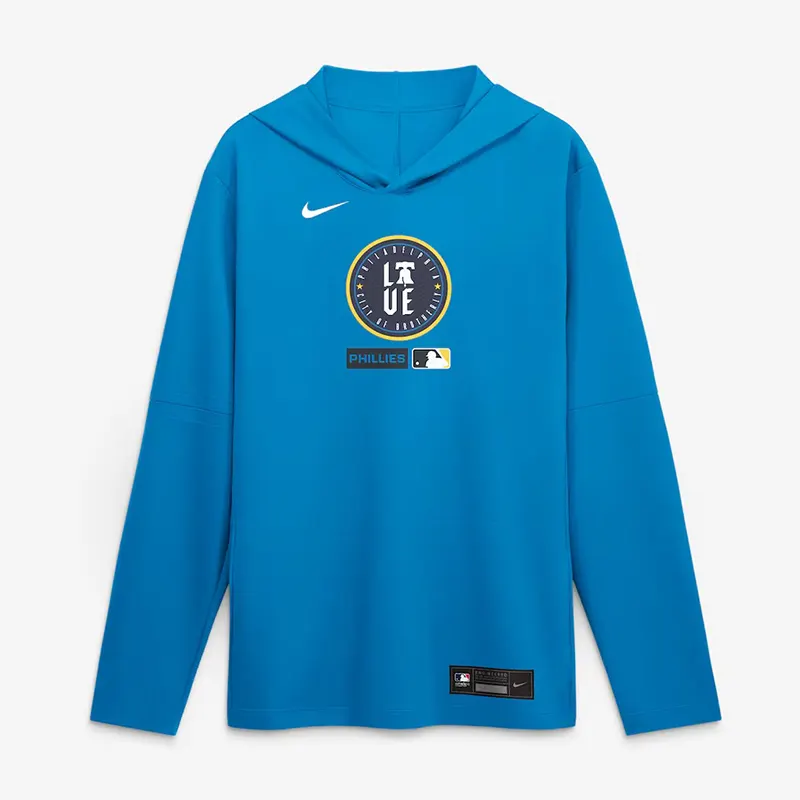 Mens Philadelphia Phillies Nike Blue City Connect Dri-FIT Long Sleeve Hooded T-Shirt