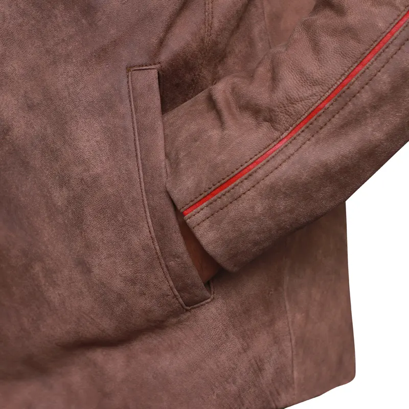 Men's Fashion Distressed Light Brown Leather Jacket - Image 4