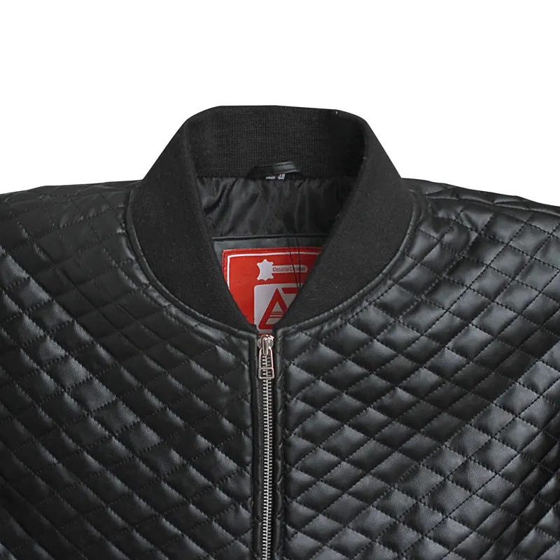 Men's Diamond Quilted Black Motorcycle Bomber Jacket - Image 5
