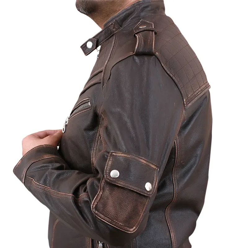 Men's Retro Biker Style Genuine Leather Jacket - Image 4