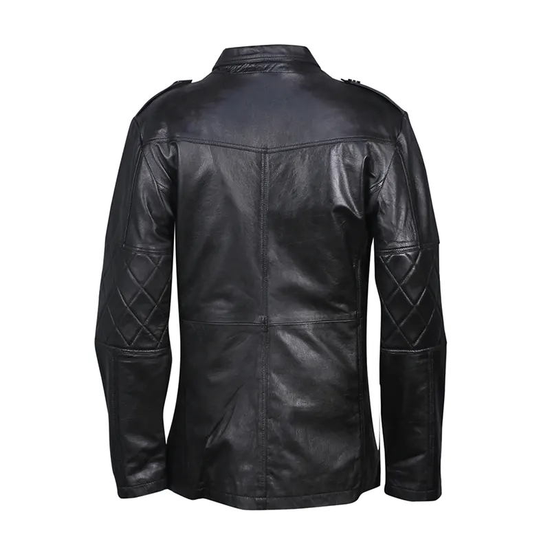 Classical Biker Retro Genuine Leather Pea Coat - Image 2