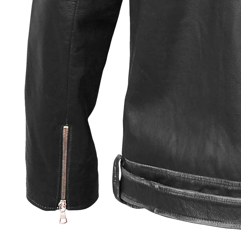 Men's Asymmetrical Zipper Biker Leather Jacket - Image 8