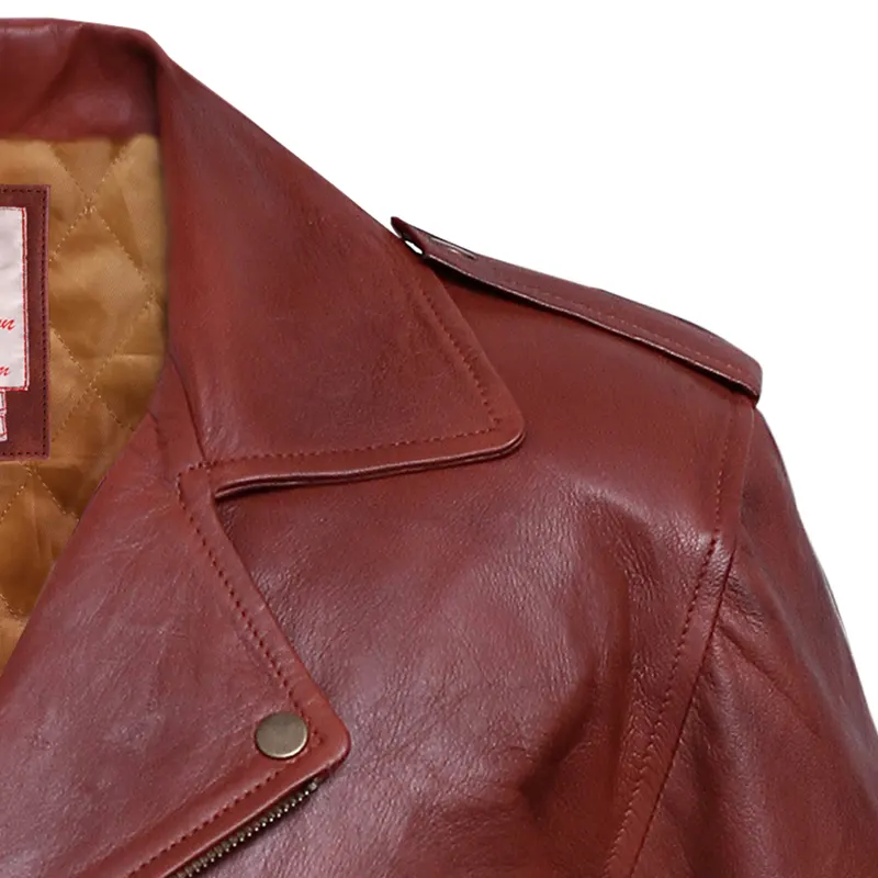 Men's Brando Motorcycle Brown Leather Jacket - Image 4