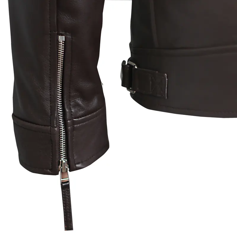 Distressed Dark Brown Biker Leather Jacket For Men - Image 7