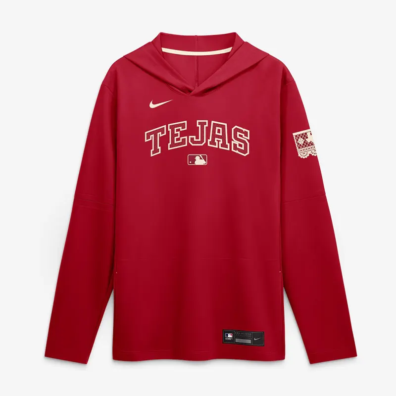 Mens Texas Rangers Nike Red 2026 City Connect Dri-FIT Long Sleeve Hooded T-Shirt
