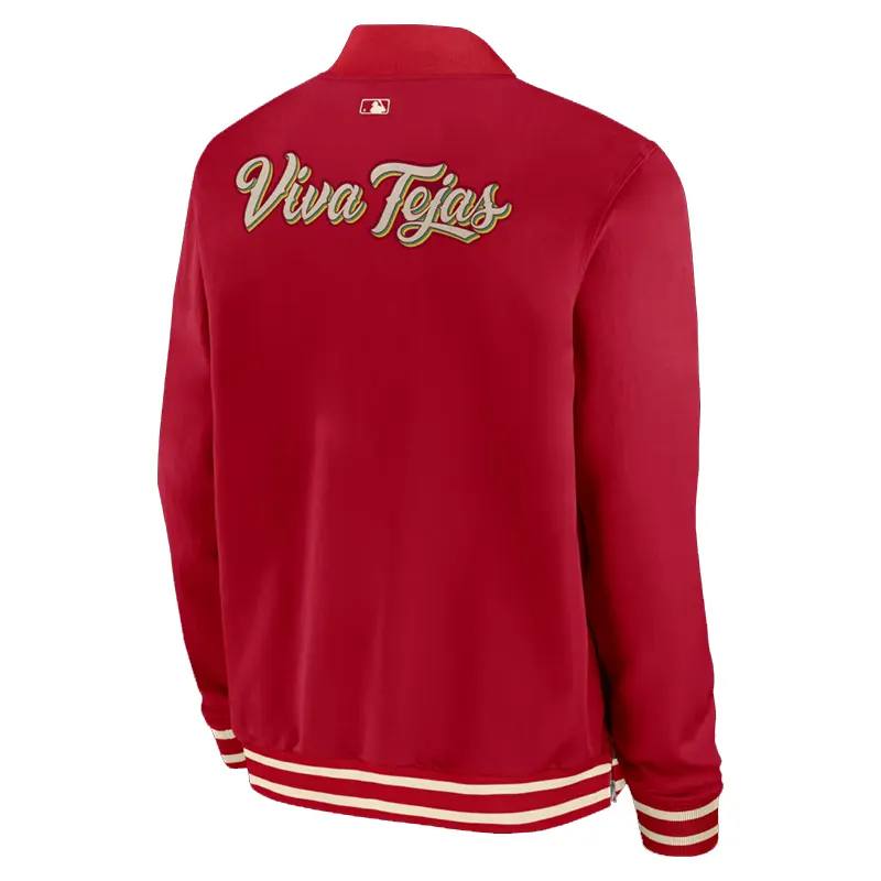 Mens Texas Rangers Nike Red Full-Zip Bomber Jacket - Image 2