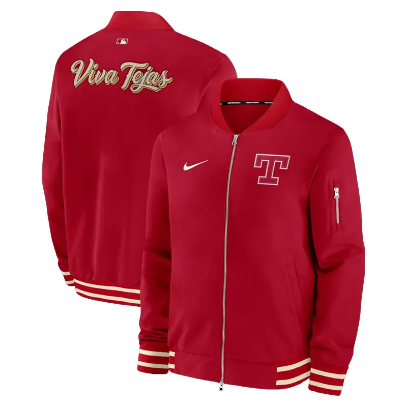 Mens Texas Rangers Nike Red Full-Zip Bomber Jacket - Image 3