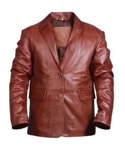 Men's Two Button Brown Leather Blazer