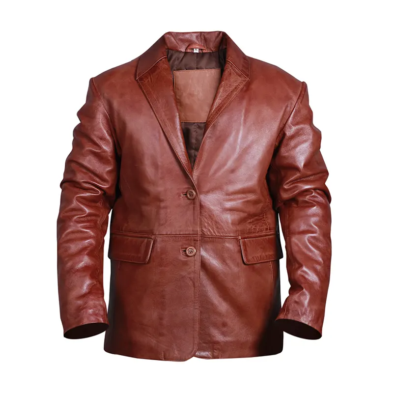 Men's Two Button Brown Leather Blazer