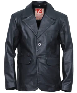 Men's Two Buttons Black Leather Blazer