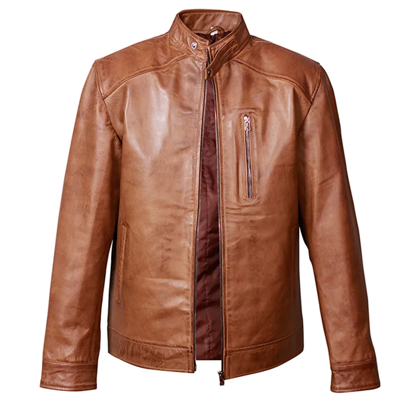 Men's Ionic Brown Biker Genuine Leather Jacket - Image 2