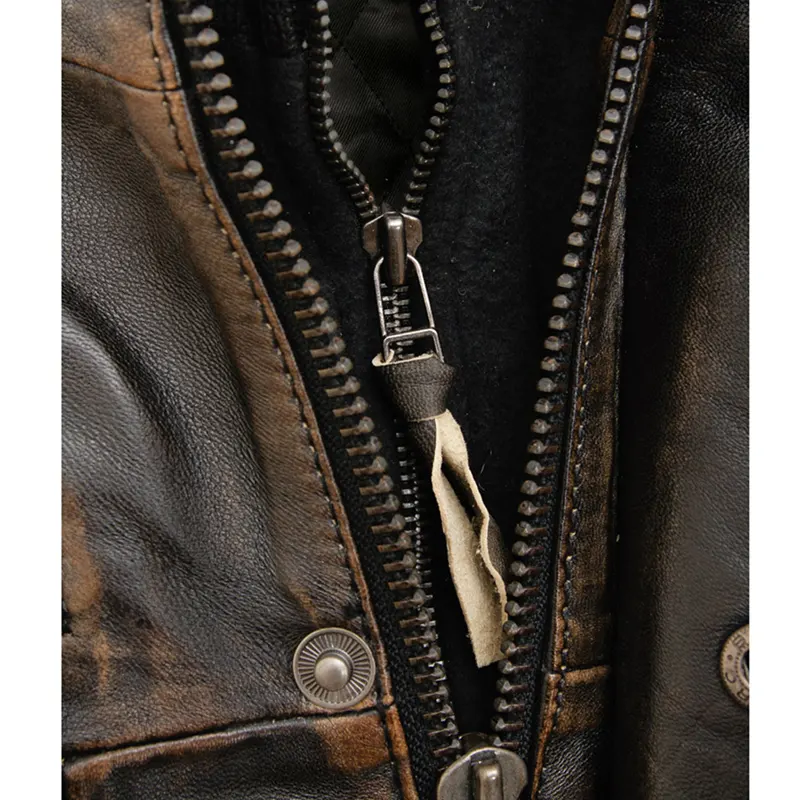 Men's Motorcycle Distressed Brown Cafe Racer Leather Jacket - Image 4
