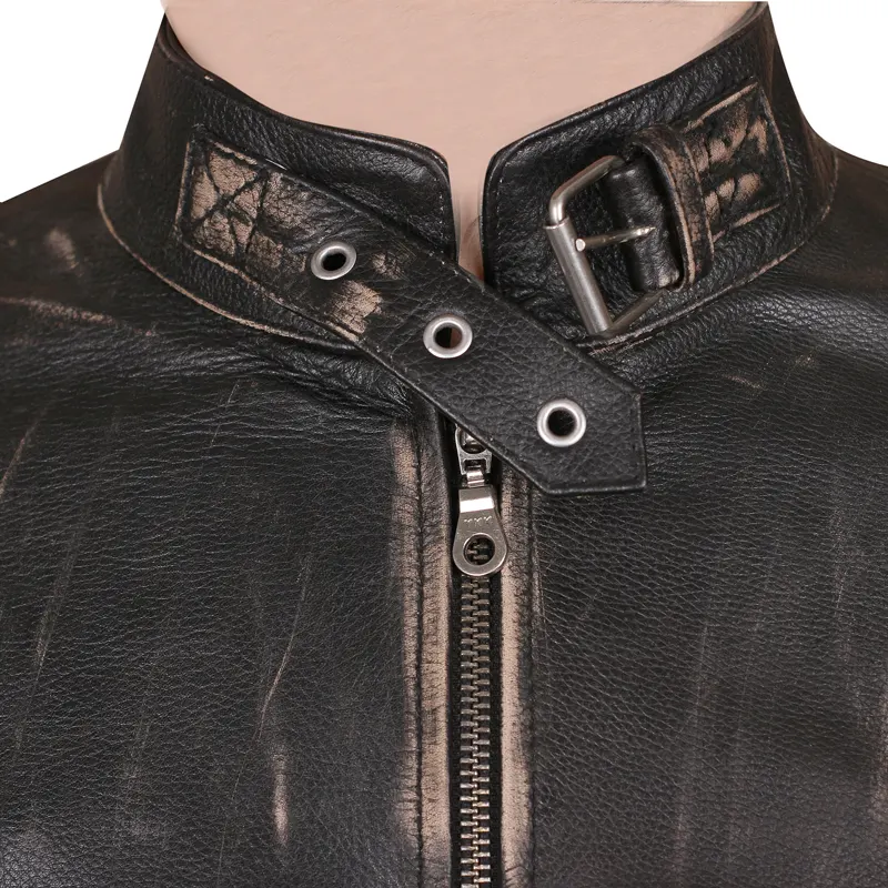 Men's Cafe Racer Padded Leather Jacket - Image 3