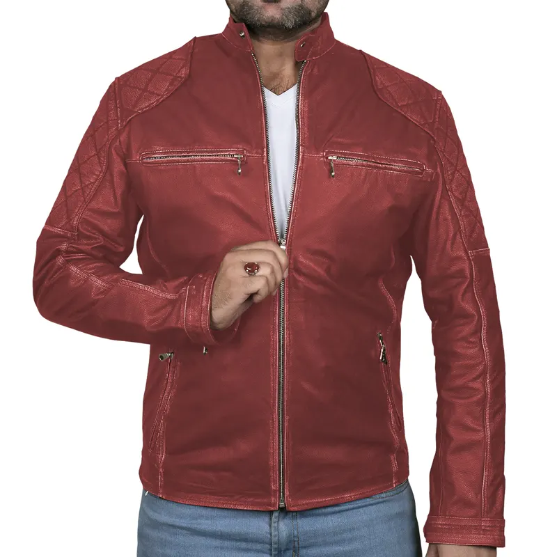 Classic Biker Cafe Racer Leather Jacket For Men's - Image 4