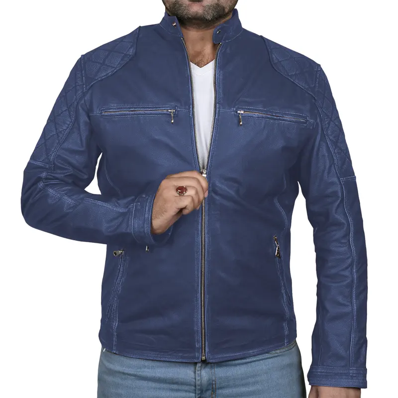 Classic Biker Cafe Racer Leather Jacket For Men's - Image 5