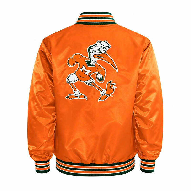 Miami Hurricanes Orange Satin Jacket - Image 2