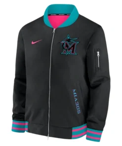 Miami Marlins Nike Black 2025 City Connect Bomber Jacket