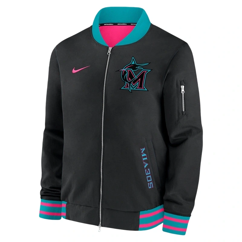 Miami Marlins Nike Black 2025 City Connect Bomber Jacket