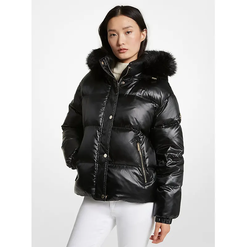Michael Michael Kors Womens Michael Faux-Fur Trim Hooded Puffer Coat