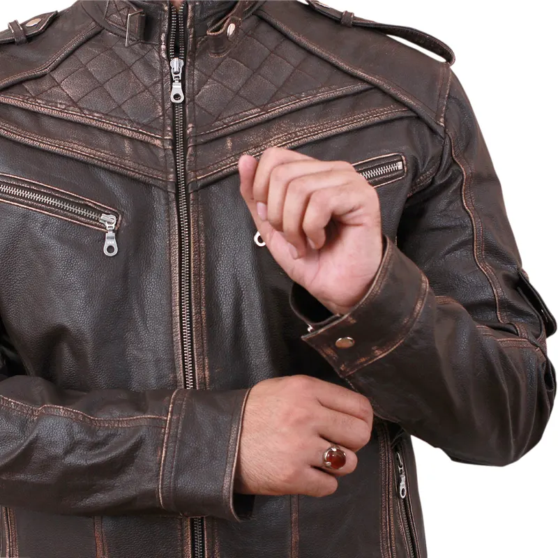 Men's Retro Biker Style Genuine Leather Jacket - Image 6