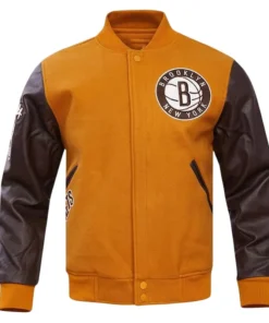 NBA Brooklyn Nets Men’s Yellow Brown Varsity Jacket