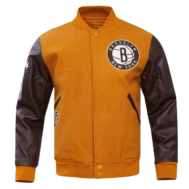 NBA Brooklyn Nets Men’s Yellow Brown Varsity Jacket