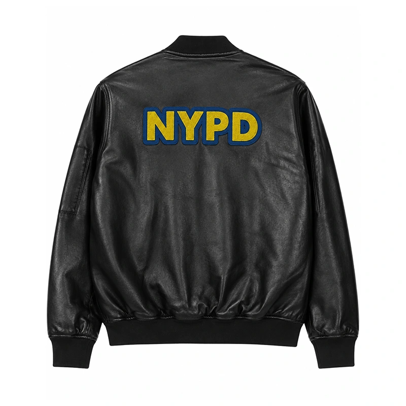 NYPD Leather Bomber Jacket - Image 2